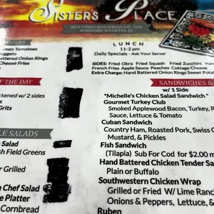 Part of the lunch menu.
