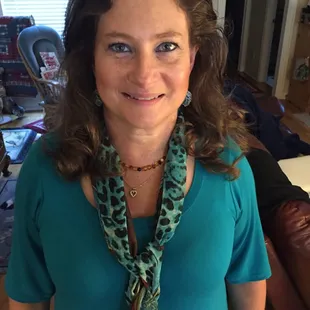 Chelan, Sisters  Remembered owner, wearing a popular tunic and one of many scarves sold in the shop