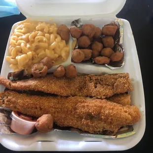 Whiting Fish, Mac/Cheese, Fried Okra