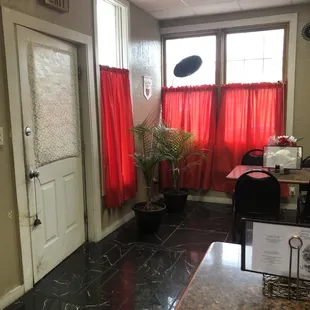 a kitchen and dining area