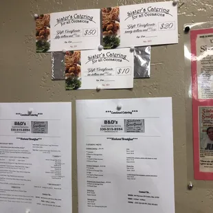 menus on a bulletin board