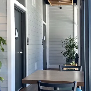 Restrooms at the back of the restaurant