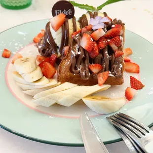 Banana and strawberry waffle
