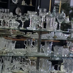 Fine crystal and everyday glassware. Nice vase selection