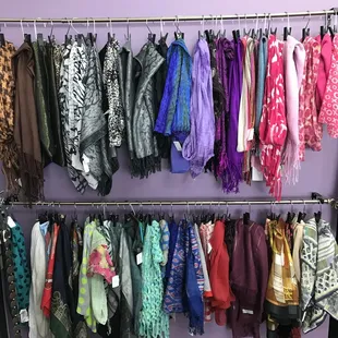 We sell scarves, belts, shoes, handbags and hats