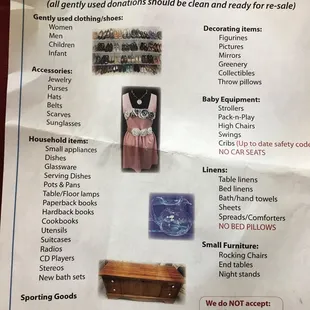 List of items sold and accepted.