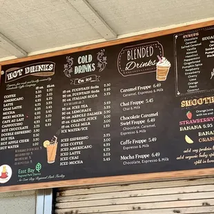Menu as of August 2022