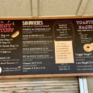 Menu as of August 2022