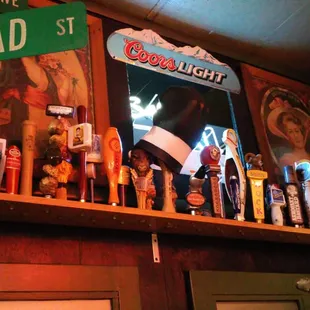 The many tap handles of different kegs that they have had.  I am actually stealing this idea for my home bar!