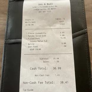 Our very reasonable receipt