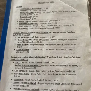 Front page of the menu