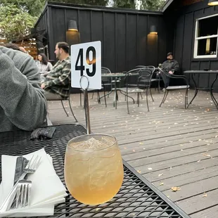 Watermelon drink with patio view
