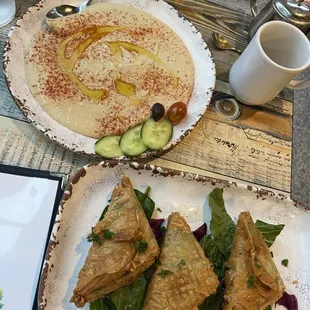 spanakopita and baba ganoush
