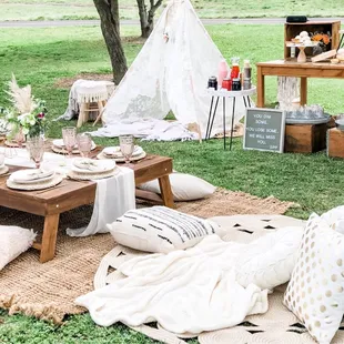 Outdoor boho picnic setup