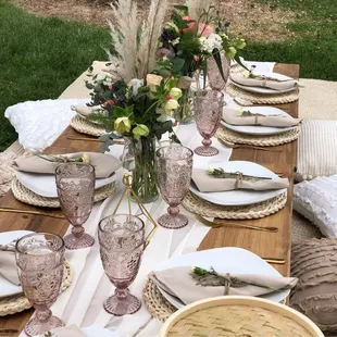 Table setting detail of boho picnic
