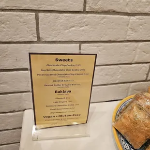 Sweets menu
