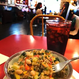 Soba noodle salad and a cold brew coffee.