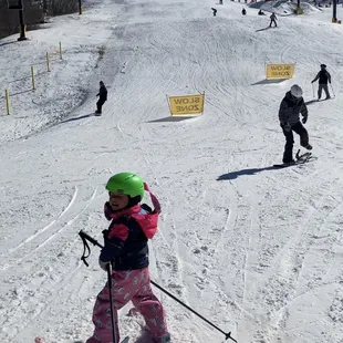 Daughter at snow creek after getting skis