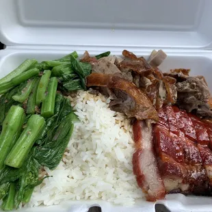 Two meat combo rice platter - roast pork and roast duck