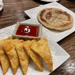 Crab Rangoon (six pieces) and Scallion Pancake (two pancakes)