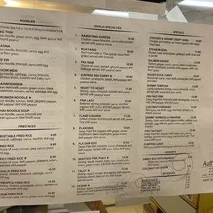 Menu as of November 2021