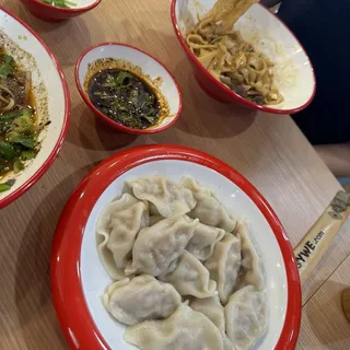 Hand-Made Leak and Shrimp Dumpling with Special Dipping Sauce