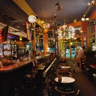 a bar with a lot of stools