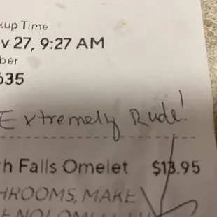 Rude inappropriate note from staff