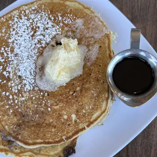 Lemon ricotta pancakes with blueberries and Marion berry syrup