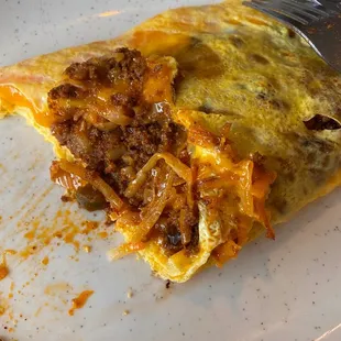 Inside the chorizo omelet