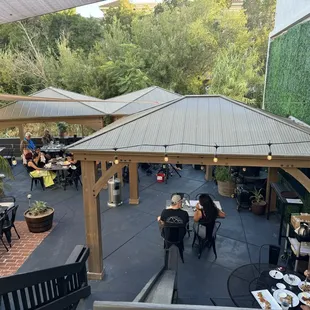 Outdoor dining area where live music is played
