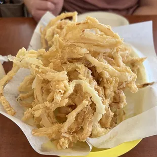 a basket of onion rings