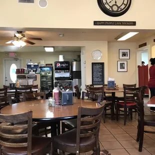 tables and chairs in a restaurant
