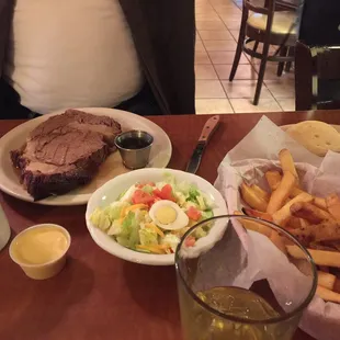 Prime rib and accompaniments.