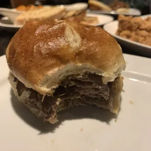 Roast beef slider. You can&apos;t go wrong here! Large, the bun was good, the beef was tender.