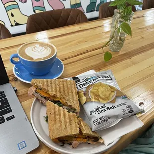 Turkey panini and vanilla latte