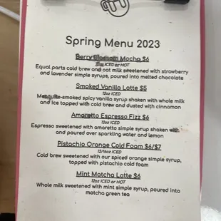 Spring Drink Menu