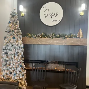 Cozy seating by fireplace