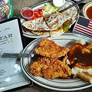 Wonderful  Breaded Pork Chops , Real Mashed and Steak Quesadilla