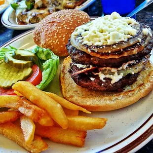 Greek Burger topped with Grilled Onions n Feta Cheese