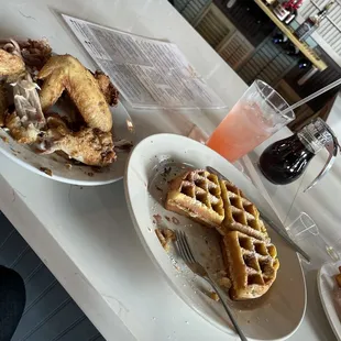 Chicken in waffles after I started eating already it smelt to good I forgot to take a picture first