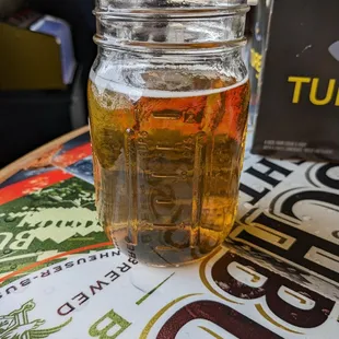 A mason jar of their 6th St Dive Brew