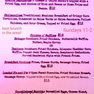 Brunch menu