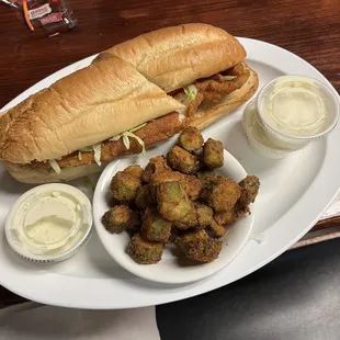 Fish sandwich with fried okra