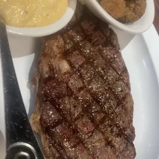 Ribeye, cheese grits, fried okra