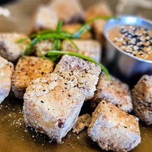 Fried Tofu w/peanut sauce. Good.