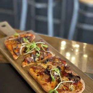 Crispy Pork Belly &amp; Tomato Jam with blue cheese that I missed in the fine print; the sunflower sprouts couldn't counterbalance
