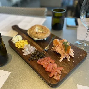 Salmon and bagel board