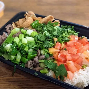 Pork belly and beef rice bowl