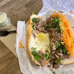 Grilled Pork Banh Mi with fried egg